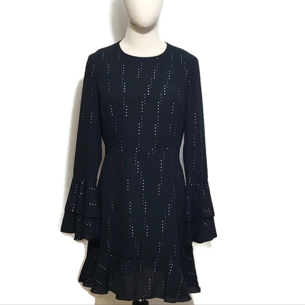 Who What Wear Black Tiered Ruffle Midi Dress Bell Sleeve A-Line Small